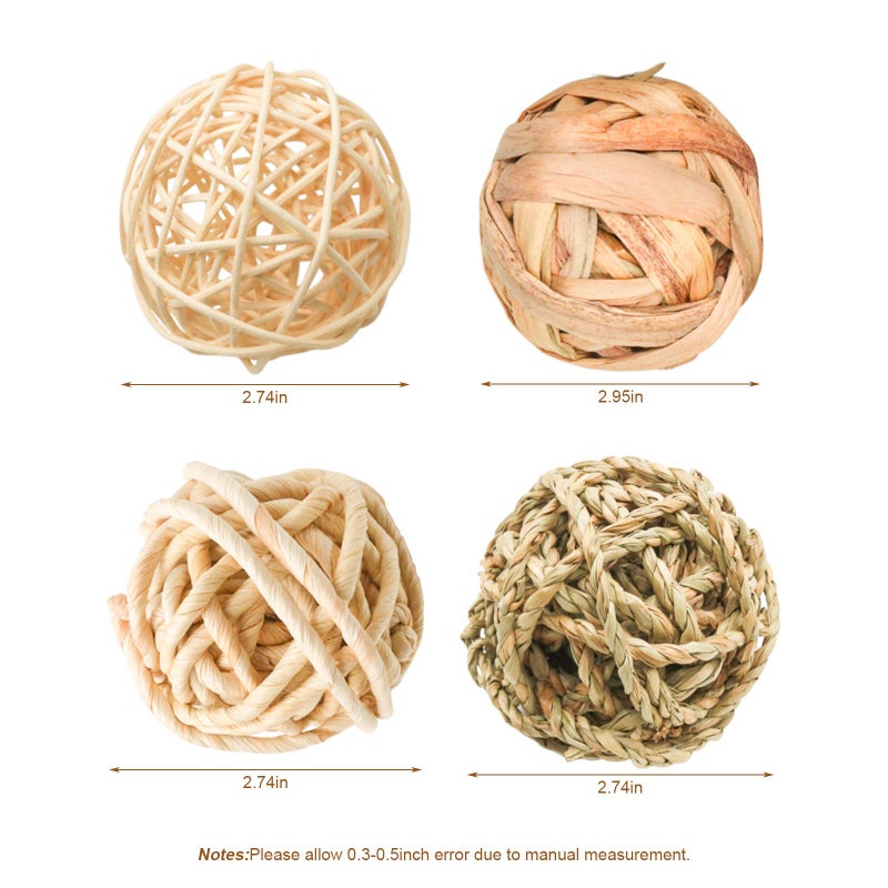 Bac-kitchen 8 Pcs Small Animals Play Balls Rolling Activity Chew Toys Gnawing Treats for Rabbits Guinea Pigs Chinchilla Bunny Natural Balls, Pet Cage Entertainment Accessories (8Pcs) - Image 2